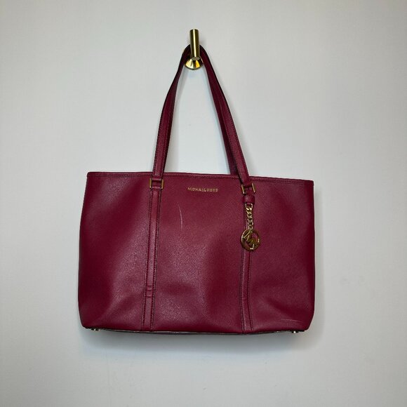 Michael Kors Sady Medium Saffiano Leather Tote Bag Dark Red - Picture 1 of 5